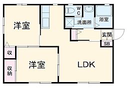 ソレーユB 2階2LDKの間取り