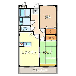 セジュール泉町 3階2LDKの間取り