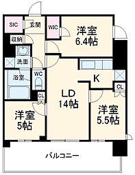 ドゥーエ大宮 2階3LDKの間取り