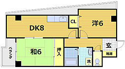 ＴＡＫＥ7 5階2DKの間取り