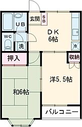 パークフルール 1階2DKの間取り