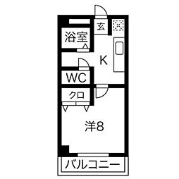 エクセル二村台 3階1Kの間取り