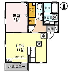 フォンテーヌ 1階1LDKの間取り
