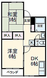 ロイヤル天水 2階2DKの間取り