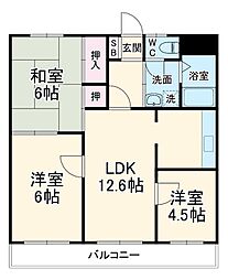 京成松戸線 北初富駅 徒歩2分の賃貸マンション 2階3LDKの間取り