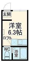 ユナイト杉田ボブラングレー 2階ワンルームの間取り