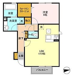 関東鉄道常総線 小絹駅 徒歩9分の賃貸アパート 1階1LDKの間取り