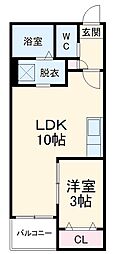 名古屋市営鶴舞線 上小田井駅 徒歩13分の賃貸アパート 3階1LDKの間取り