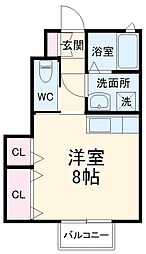 クレアシオン 1階ワンルームの間取り