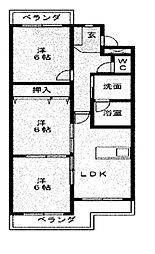 シャトー春山 2階3LDKの間取り