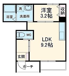 JR東海道本線 西岐阜駅 徒歩22分の賃貸アパート 1階1LDKの間取り