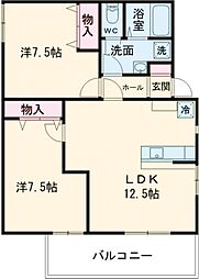 グランドハイツ西国立 3階2LDKの間取り