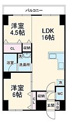 マルナカビレッジ壱番館 2階2LDKの間取り