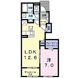 JR上越線 群馬総社駅 4.6kmの賃貸アパート 1階1LDKの間取り
