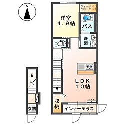 ルミエール・ユノ 2階1LDKの間取り