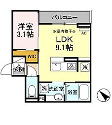 ソレール西久保 1階1LDKの間取り