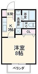 サン・friends元町　A棟 2階1Kの間取り