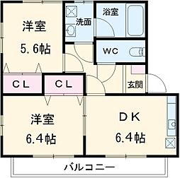 サンライフひまわり 1階2DKの間取り