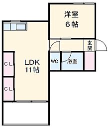 ピアネーズ桜 2階1LDKの間取り
