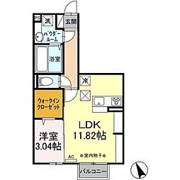 チェントロクオーレI 2階1LDKの間取り