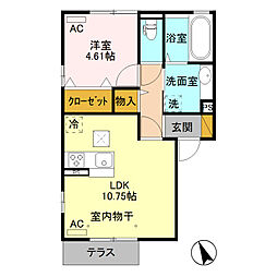 ウィットアイドル 1階1LDKの間取り