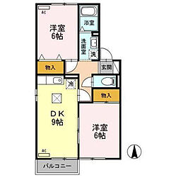 パークサイド大門 1階2LDKの間取り