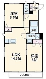 京王相模原線 京王稲田堤駅 徒歩5分の賃貸マンション 3階2LDKの間取り