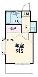 レオパレス明円町 2階1Kの間取り