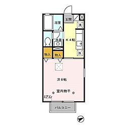 ベルフラワーB 1Kの間取図画像