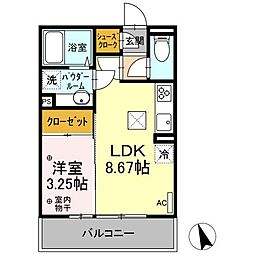 クロッシア三河町 3階1LDKの間取り