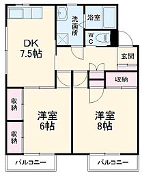 ポートランドマンションＢ 1階2DKの間取り