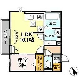 エレガンス 3階1LDKの間取り
