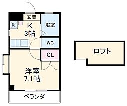 名古屋市営鶴舞線 八事駅 徒歩3分の賃貸マンション 7階1Kの間取り