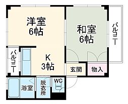 中割マンション 402 4階1LDKの間取り
