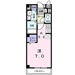 グロウステイトＷ 1階ワンルームの間取り