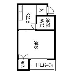 パラシオン彩 1階1Kの間取り