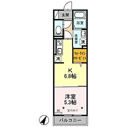 西武池袋線 飯能駅 徒歩4分の賃貸アパート 2階1DKの間取り