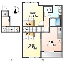プリムベール3 2DKの間取図画像