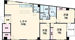 リバービュー7 3階3LDKの間取り