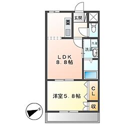 サンライズパレス午起 1階1LDKの間取り