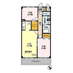 モントワール長浦 3階2LDKの間取り
