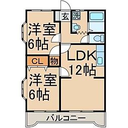 ＣＡＳＡ　ＭＩＲＡI 3階2LDKの間取り