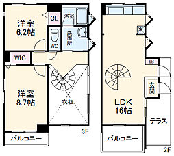 名古屋市営鶴舞線 庄内通駅 徒歩11分の賃貸マンション 2階2LDKの間取り