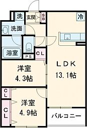 グランデール・リーリエ 2階2LDKの間取り