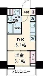 JR山手線 田町駅 徒歩12分の賃貸マンション 6階1DKの間取り