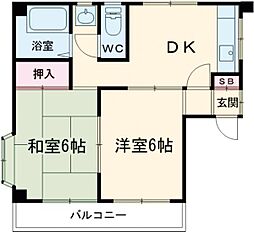 プチシャトー 3階2DKの間取り