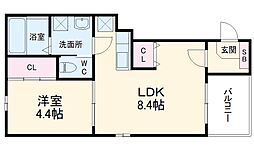 近鉄名古屋線 米野駅 徒歩5分の賃貸アパート 2階1LDKの間取り