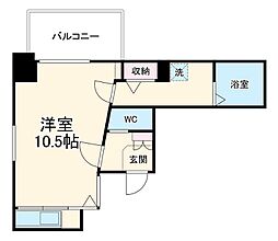 THE DOORS 4階1Kの間取り