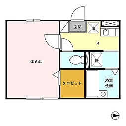 サニーコート野尻 2階1Kの間取り