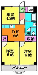 ロイヤルシオン刈部 7階3DKの間取り